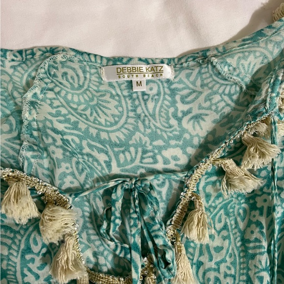 Debbie Katz South Beach M turquoise beach cover up dress with tassels - Picture 3 of 7